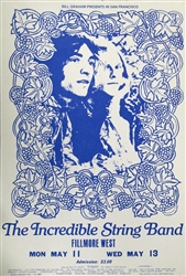 Incredible String Band Original Concert Postcard
Vintage Rock Poster
Fillmore Auditorium