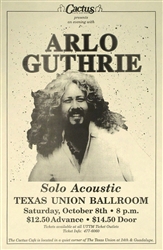 Arlo Guthrie Original Concert Poster
Vintage Rock Concert Poster
Texas Union Ballroom