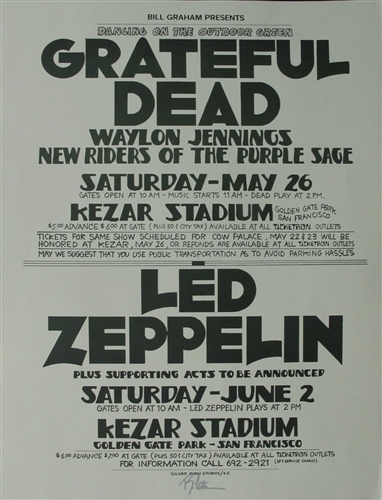1974年 randy tuten grateful dead poster Grateful Dead And Led Zeppelin Original Concert Poster Vintage
