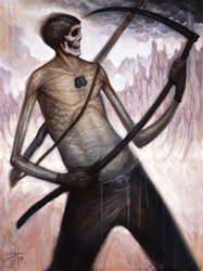 Chet Zar Death Playing Air Guitar on a Scythe Original Painting