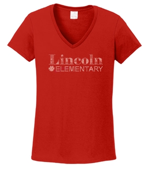 Lincoln Elementary Rhinestone Ladies V Neck