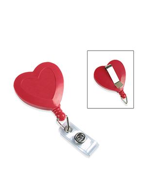 heart badge reels with belt clips and clear vinyl straps