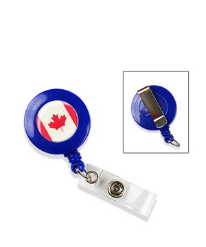 Flag badge reel | Canadian flag badge reel with vinyl strap and holster belt clip