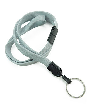 3/8 inch Gray key ring lanyard with breakaway and split ring-blank-LNB320BGRY