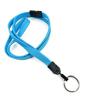 3/8 inch Light blue key ring lanyard with breakaway and split ring-blank-LNB320BLBL