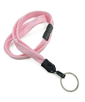 3/8 inch Pink key ring lanyard with breakaway and split ring-blank-LNB320BPNK