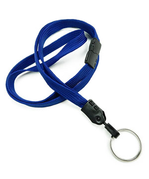 3/8 inch Royalblue key ring lanyard with safety breakaway and rotating key ring-blank-LNB320BRBL