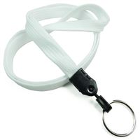 3/8 inch White plain lanyard with a keychain ring-blank-LNB320NWHT