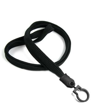 3/8 inch Black plain lanyard with lanyard hook-blank-LNB321NBLK