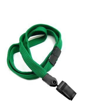 3/8 inch Green breakaway lanyards with plastic rotating clip-blank-LNB322BGRN