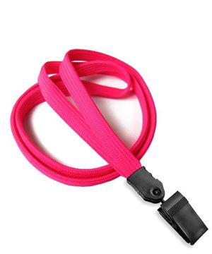 3/8 inch Hot pink clip lanyard with a plastic rotating clip-blank-LNB322NHPK