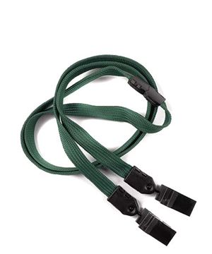 3/8 inch Hunter green double clip lanyards attached breakaway and plastic clip on both ended-blank-LNB324BHGN