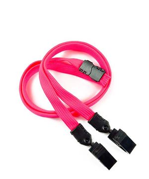 3/8 inch Hot pink double clip lanyards attached breakaway and plastic clip on both ended-blank-LNB324BHPK