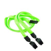 3/8 inch Lime green double clip lanyards attached breakaway and plastic clip on both ended-blank-LNB324BLMG