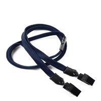3/8 inch Navy blue double clip lanyards attached breakaway and plastic clip on both ended-blank-LNB324BNBL