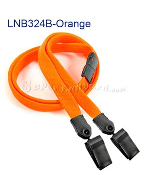 3/8 inch Orange double clip lanyards attached breakaway and plastic clip on both ended-blank-LNB324BORG