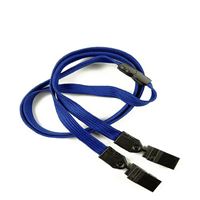 3/8 inch Royal blue double clip lanyards attached breakaway and plastic clip on both ended-blank-LNB324BRBL