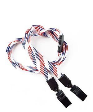 3/8 inch Patriotic pattern double clip lanyards attached breakaway and plastic clip on both ended-blank-LNB324BRBW