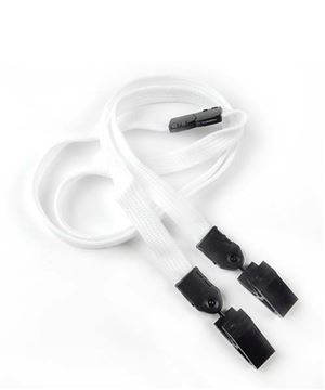 3/8 inch White double clip lanyards attached breakaway and plastic clip on both ended-blank-LNB324BWHT