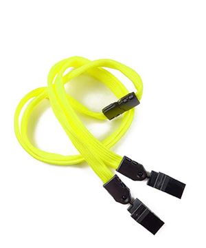 3/8 inch Yellow double clip lanyards attached breakaway and plastic clip on both ended-blank-LNB324BYLW