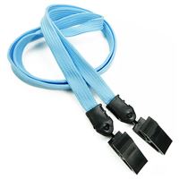 3/8 inch Baby blue double clip lanyard attached plastic clip on strap each end-blank-LNB324NBBL