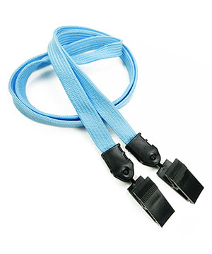 3/8 inch Baby blue double clip lanyard attached plastic clip on strap each end-blank-LNB324NBBL