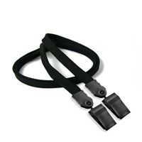 3/8 inch Black double clip lanyard attached plastic clip on strap each end-blank-LNB324NBLK