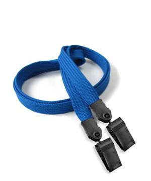 3/8 inch Blue double clip lanyard attached plastic clip on strap each end-blank-LNB324NBLU