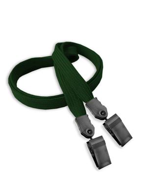 3/8 inch Hunter green double clip lanyard attached plastic clip on strap each end-blank-LNB324NHGN