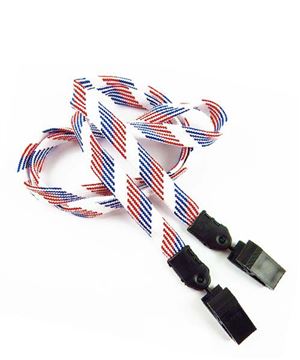 3/8 inch Patriotic pattern double clip lanyard attached plastic clip on strap each end-blank-LNB324NRBW