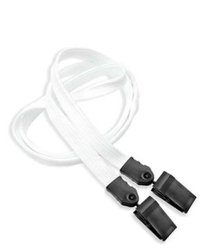 3/8 inch White double clip lanyard attached plastic clip on strap each end-blank-LNB324NWHT