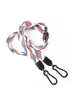 3/8 inch Patriotic pattern doubel hook lanyard with safety breakaway-blank-LNB325BRBW