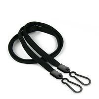 3/8 inch Black doubel hook lanyard with 2 plastic rotating hook-blank-LNB325NBLK