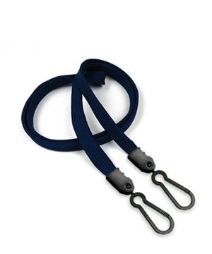 3/8 inch Navy blue doubel hook lanyard with 2 plastic rotating hook-blank-LNB325NNBL