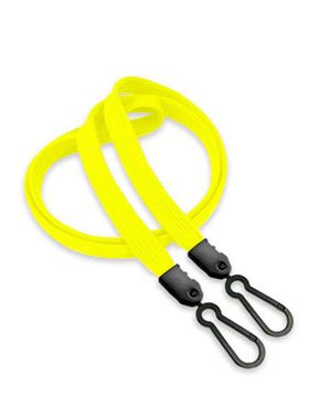 3/8 inch Yellow doubel hook lanyard with 2 plastic rotating hook-blank-LNB325NYLW