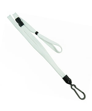 3/8 inch White adjustable lanyard with adjustable bead and plastic rotating hook-blank-LNB326BWHT