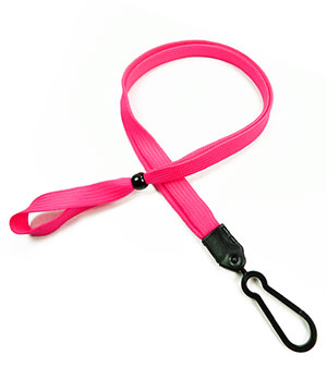 3/8 inch Hot pink adjustable lanyard with plastic ID hook and adjustable beads-blank-LNB326NHPK