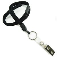 3/8 inch Black breakaway lanyards attached key ring with ID strap clip-blank-LNB327BBLK