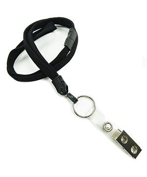 3/8 inch Black breakaway lanyards attached key ring with ID strap clip-blank-LNB327BBLK