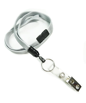 3/8 inch Gray breakaway lanyards attached key ring with ID strap clip-blank-LNB327BGRY
