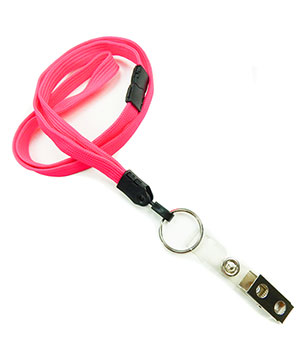 3/8 inch Hot pink breakaway lanyards attached key ring with ID strap clip-blank-LNB327BHPK