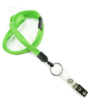 3/8 inch Lime green breakaway lanyards attached key ring with ID strap clip-blank-LNB327BLMG