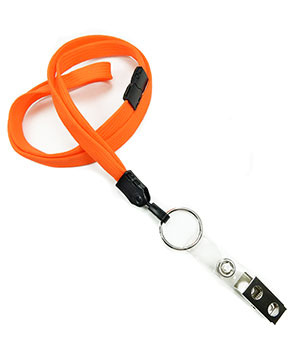 3/8 inch Neon orange breakaway lanyards attached key ring with ID strap clip-blank-LNB327BNOG