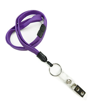 3/8 inch Purple breakaway lanyards attached key ring with ID strap clip-blank-LNB327BPRP