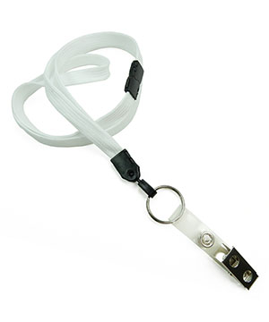 3/8 inch White breakaway lanyards attached key ring with ID strap clip-blank-LNB327BWHT