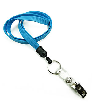 3/8 inch Blue neck lanyards with split ring and ID strap clip-blank-LNB327NBLU