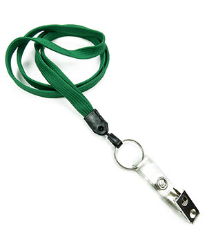 3/8 inch Green neck lanyards with split ring and ID strap clip-blank-LNB327NGRN