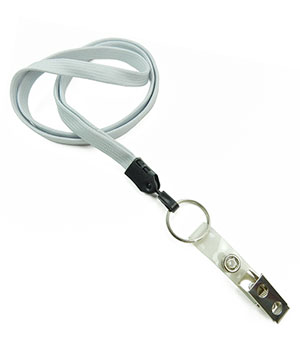 3/8 inch Gray neck lanyards with split ring and ID strap clip-blank-LNB327NGRY