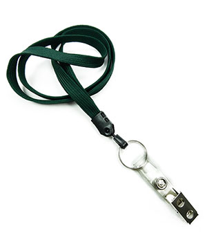 3/8 inch Hunter green neck lanyards with split ring and ID strap clip-blank-LNB327NHGN