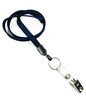 3/8 inch Navy blue neck lanyards with split ring and ID strap clip-blank-LNB327NNBL